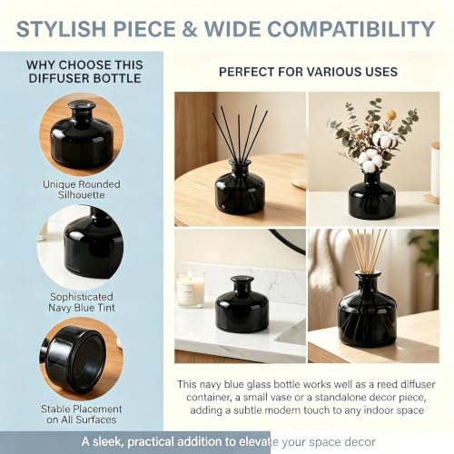 200ml Black Glass Reed Diffuser Bottle, Empty Refillable Aromatherapy Jar | Wide body for better fragrance dispersion Narrow neck fits most standard reed sticks - color: Black
