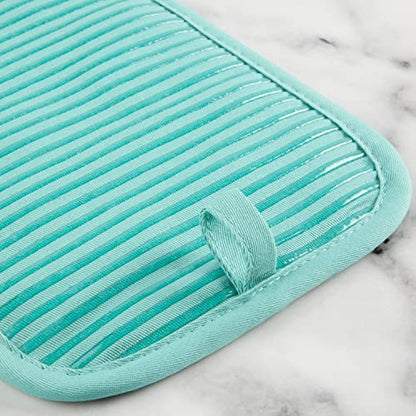 KITCHENAID Quilted Cotton Terry Cloth Oven Mitt, Pot Holder, Kitchen Towel 4-Pack Set, Heat Resistant, Silicone Grip, 16"x26", 7"x13" & 7"x10", Aqua Sky - color: Aqua Sky