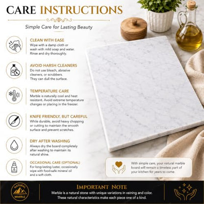 Marble Pastry & Cutting Board, 10x14 Inch | Natural Stone Slab, Non-Slip Feet, For Dough, Cheese, Baking, Serving, Charcuterie, Trivet, Easy to Clean - color: White, size: 14"L x 10"W