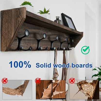 WEBI Wall Shelf with Hooks Underneath,35" Long Wall Mounted Coat Rack with Shelf,Entryway Coat Rack with 5 Triple Hooks for Hanging Coats,Jacket,Hallway,Bedroom,Mudroom,Weathered Brown - color: Weathered Brown, size: 35 Inch
