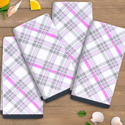 VOOVA & MOVAS Checkered Bathroom Hand Towels 4PC 15"x25", 100% Cotton | 400GSM Fluffy Texture, Soft & Absorbent, Fashion Pink and Gray Check Print, Multi-scene for Shower, Guest Room and Spa - color: Pink + Gray, size: 4PC Hand Towels