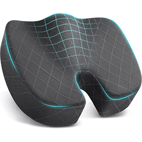 Seat Cushion - Memory Foam Cushion for Office Chair, Car Seat, Airplane, Bleacher - Sciatica & Hip & Coccyx Pain Relief Cushions for Long Sitting Office Workers, Car Drivers (Grey, X-Large) - color: Grey, size: X-Large