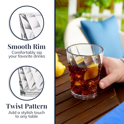 US Acrylic Optix Plastic Reusable Drinking Glasses (Set of 8) 14oz Rocks Cups in Clear | BPA-Free Tumblers, Made in USA | Top-Rack Dishwasher Safe - size: 14 ounces