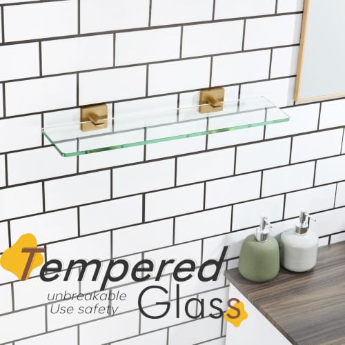 KOKOSIRI Tempered Glass Shelf 20-Inch Floating Wall Shelves Bathroom Rack Kitchen Shower Storage, 2 Pack Champagne Bronze Stainless Steel B1107CPG-L20-P2 - color: Champagne Bronze, size: 20-Inch(2 Pack)