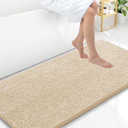 Arotive Bathroom Rugs 47x24, Soft Absorbent Shaggy Chenille Bath Rugs | Beige, Machine Washable Rubber Backing Bath Mats for Bathroom Floor Tub and Shower Home Decor Accessories - color: Beige, size: 47" X 24"