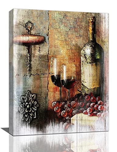 Wine Wall Art Red Cups Kitchen Pictures for Fruit Goblet Painting Prints Vintage Burgundy Framed Artwork Home Decor Dining Room Bar Pub Restaurant 12"x16" - color: vintage red wine, size: 12"L x 16"W