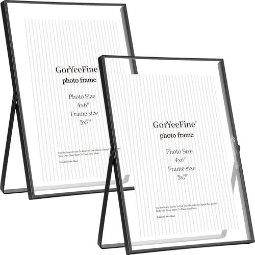Black 5x7'' Floating Picture Frame Set of 2,For Photo Sizes (3.5 x5'',4x 6''), Beautiful Metal Beaded Edge Frames Adjustable Tabletop/Shelf Photo Frame,Classy Gift Choice for Wedding,Christmas,Party - color: Black, size: 5x7''For 4x6''2PK