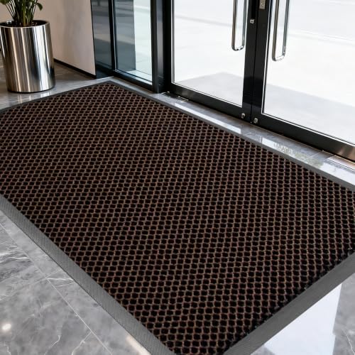 Vicwe Front Door Mat Outside Entrance, 47"x70" Heavy Duty Non-Slip Doormat | Stretch Mesh, Low-Profile, Dirt Trapper Entrance Mats, Easy Clean, Welcome Mat Indoor Outdoor Entryway Porch, Black-Brown - color: Black-brown, size: 47" x 70"(Rectangular)