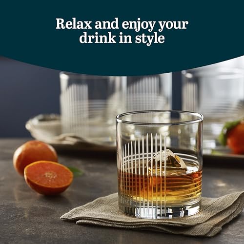 Libbey Cut Cocktails Rocks Glasses Set, Clean, Linear Glassware Drinking Glasses Set of 4, Dishwasher Safe Glasses for Weddings, Birthdays, and More - color: Passage Rocks