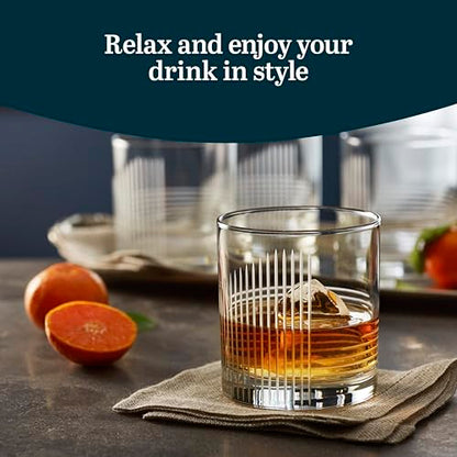 Libbey Cut Cocktails Rocks Glasses Set, Clean, Linear Glassware Drinking Glasses Set of 4, Dishwasher Safe Glasses for Weddings, Birthdays, and More - color: Passage Rocks