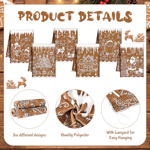 Redbaker 6 Pcs Gingerbread House Kitchen Towels Christmas Dish Towels | Absorbent Kitchen Hand Tea Dishcloth with Hanging Loop Winter Snowflakes Decorations for Xmas Bathroom Home Housewarming Gift - style: Gingerbread House