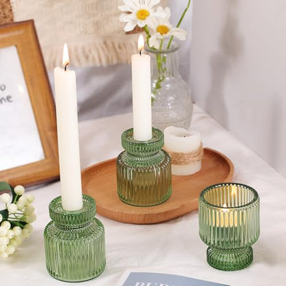 6 Pcs Green Candlestick Holders - Glass Taper Candle Holders Tealight Votive Candle Holders for Table Centerpieces, Wedding, Dinner Party, Home, Gifts - color: Green, size: 6Pcs