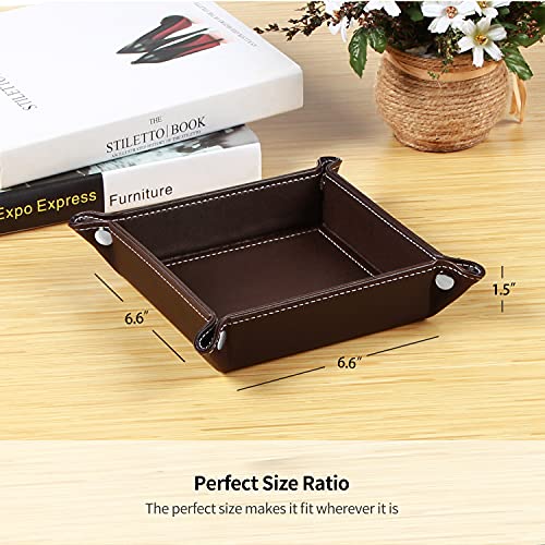 YAPISHI Valet Tray Leather Catchall Jewelry Tray Dice Box Bedside Tray Key Phone Coin Change Watches and Candy Holder Sundries Entryway Tray | PU Leather Nightstand Dresser Coffee Table Organizer Caddy for Pocket Stuff,Jewelry,Dice,Coins,Wallet,Watch,Ring