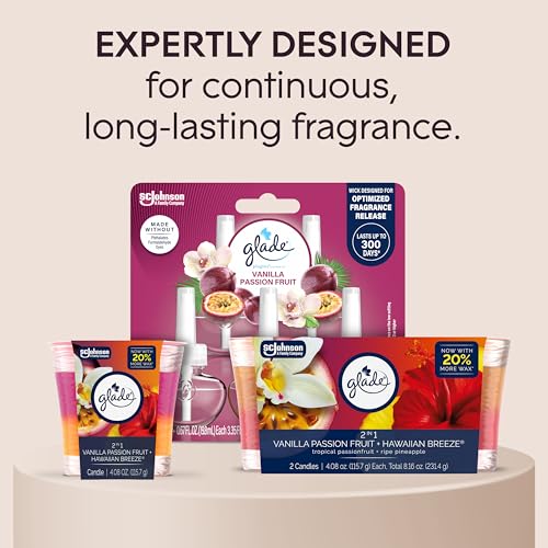 Glade 1-Wick 2in1 Scented Candle Jar, Hawaiian Breeze & Vanilla Passion Fruit, Air Freshener Infused with Essential Oils, 4.08 Oz, 3 Count