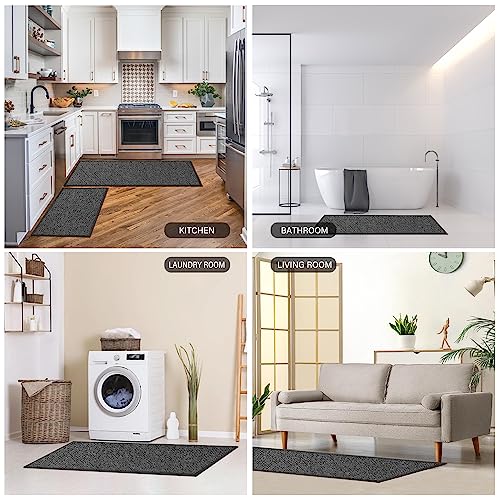 eqivei Kitchen Rugs Non Skid Washable Set of 2 PCS, Absorbent Runner Rugs for Kitchen, Farmhouse Weave Floor Mats in Front of Sink, 17.3"x 47"+17.3"x 29" (Inky) - color: Inky