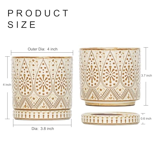 Gepege Ceramic Succulent Pots, 4 Inch Small Plant Pots with Drainage | Ceramic succulent pots with drainage holes, ceramic saucers and mesh pads, set of 4, ideal for cactus and succulents - color: White, size: 4 Inch - Set of 4