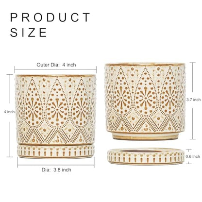 Gepege Ceramic Succulent Pots, 4 Inch Small Plant Pots with Drainage | Ceramic succulent pots with drainage holes, ceramic saucers and mesh pads, set of 4, ideal for cactus and succulents - color: White, size: 4 Inch - Set of 4