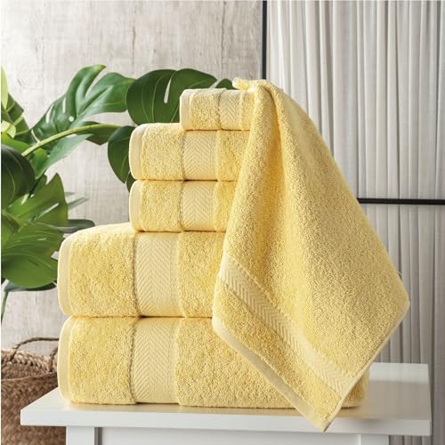 Personalized Towel Set, Custom Bath Towels with Name, Turkish Cotton Yellow | 6 Pcs Set, 100% Cotton, Embroidered, Monogrammed, Customized Gift For Adults, Wedding, Bridal Shower, Housewarming, Spa - color: Yellow, size: 6 Piece Towel Set