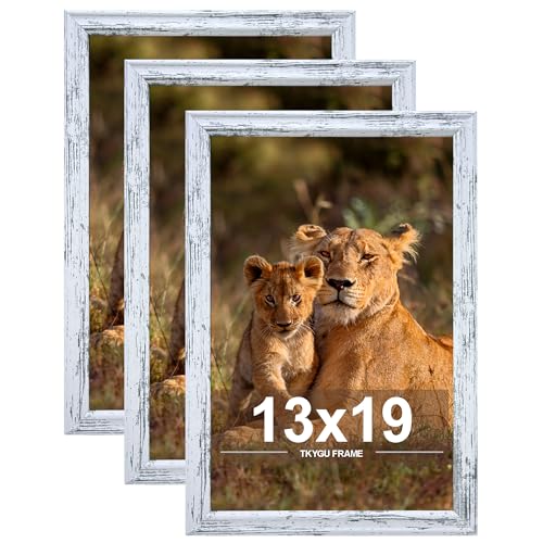 13x19 Picture frame set of 3, Woode frames Rustic White Wall Mounting Horizontally or Vertically, 13 by 19 Wall Gallery Poster Photo Frame with Shatter Resistant Plexiglass,best gift - color: Rustic White -3PCS, size: 13X19in