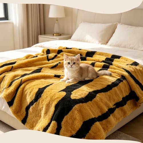 Zebra Printed Fleece Throw Blanket-Cozy Soft Lightweight Fuzzy Throw Blanket for Sofa, Couch, Bed & Chair,Black and Yellow, 50" x 70" - color: Black and Yellow