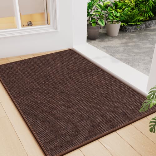 Welcome Front Door Mat Indoor Entrance Entry Mat Brown 17"x30" | Dirt Resistant Absorbent Low-Profile Thin Braided Indoor Door Mat, Non Slip Rubber Back Inside Doormat Washable Entryway Mat - color: A- Dark Brown, size: 17"x30"