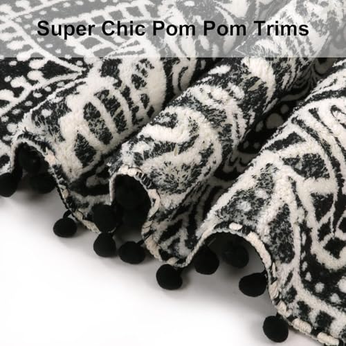 Uphome Small Round Rug 2.3’ Black Mandala Boho Bathroom Rugs with Pom Poms Fringe Washable Circle Shower Mat Soft Non-Slip Cute Circular Throw Rug for Sink Powder Room Bedroom Kids Room Nursery - color: Black-upgraded, size: 2.3' Round
