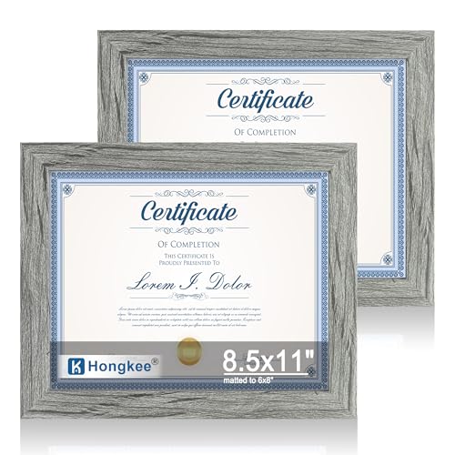 Hongkee 8.5 by 11 Diploma Picture Frame Set of 2, Made of Real Glass and Grey Certificate Frame, for Wall or Tabletop - Display Picture 6x8 with Mat or 8.5x11 Without Mat - color: Grey, size: 8.5X11 in