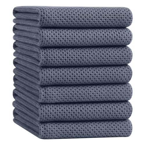 Homaxy 100% Cotton Oversized Waffle Weave Kitchen Towels, 7-Pack, Dark Grey | 20 x 28 Inches, Ultra Soft Absorbent Dish Towels, Quick Drying Large Cleaning Towels - color: Dark Grey, size: 20 X 28 - 7 Pack