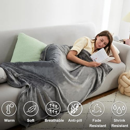 Hansleep Twin Grey Fleece Blanket, Soft Flannel Bed Blanket | Fuzzy Cozy Blanket 60 x 80 Inches, Multi-use for Bed, Sofa, Couch, Travel, Camping, All Season Warm Lightweight Cover - color: Grey, size: Twin (60x80 Inches)