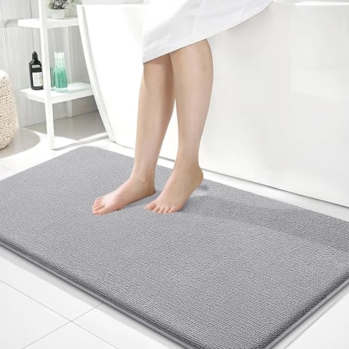 OLANLY Memory Foam Bathroom Runner Rug 45x27, Absorbent Long Bath Mat, Grey | Soft Quick Dry Bath Rugs, Non-Slip Carpet, Machine Washable Mat for Bathroom Floor, Tub and Shower, Home Decor Accessories - color: Grey, size: 45" X 27"
