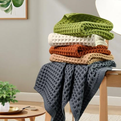 Waffle Hand Towel Set (5 Colors), Cotton Soft Lint-Free Quick Drying Towels | for Family, Bathroom, Gym, Spa, Kitchen, 13” x 29” - color: 5 Colors