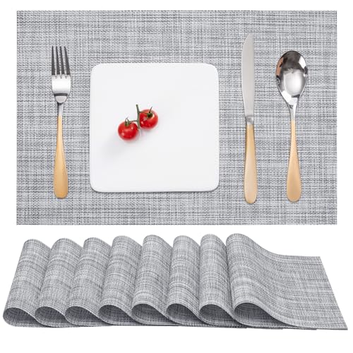 Myir JUN Placemats Set of 8 Kitchen and Dining Table Placemats | Vinyl Placemats Place Mats Indoor/Outdoor Set of 8 Washable Table Mats Non-Slip Place mats for Dining Table, Gray - color: B-gray, size: Set of 8