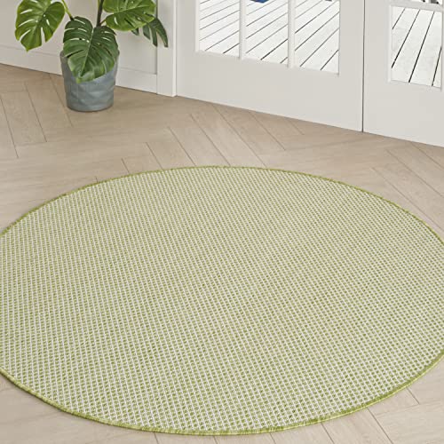 Nourison Home Courtyard Ivory Green 5' x Round Area Rug - Easy Clean, Non Shedding, Bed Room, Living Room, Dining Room, Kitchen (5' x Round) - color: Ivory Green, size: 5' (Round)