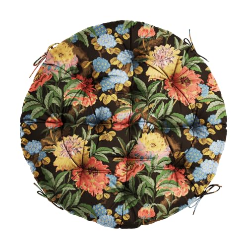 47" Round Tufted Floor Cushion, Thick Meditation Papasan with Ties | Filled with thick foam and ties. Soft padded surface keep long-sitting comfort, widely suited for indoor&outdoor seating. - color: Red Flower