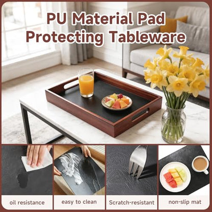 17 x 12 Inch Acacia Wood Large Serving Tray with Handles | Multi-use Tray for Coffee Table, Ottoman, Bed Breakfast, Included Free Leather Mat