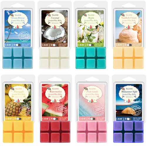 Summer Scented Wax Melts, Soy Wax Melts Gift Set, Wax Cubes/Tarts for Warmer - Ocean Breeze, Coconut, Mojito, Vanilla Ice Cream, Pineapple, Watermelon, Pink Sands, Night, 8x2.6 oz - color: Summer