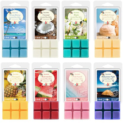 Summer Scented Wax Melts, Soy Wax Melts Gift Set, Wax Cubes/Tarts for Warmer - Ocean Breeze, Coconut, Mojito, Vanilla Ice Cream, Pineapple, Watermelon, Pink Sands, Night, 8x2.6 oz - color: Summer