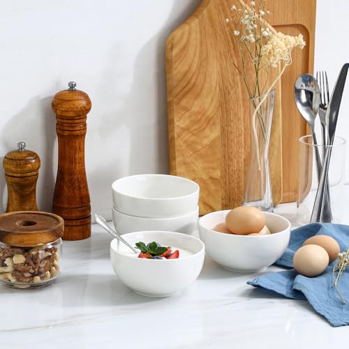 Selamica Ceramic Ice Cream Bowls, 12 oz Small Bowls Set of 6, 4.7 Inch Ceramic Bowls for Dessert, Snack, Fruit, Microwave Dishwasher Safe, White - color: White, size: 12 Oz