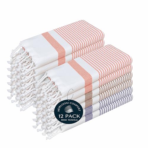 Multi Color Kitchen Towels 16x26 Inch, 12 Pack, 100% Cotton, Ultra Absorbent, Fast Dry, Machine Washable, Drying Dishes, Cleaning, Everyday Use - Orange, Brown, Indigo Blue - color: Bright Orange, Brown, Indigo Blue, style: 12 Pack