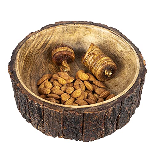 GoCraft Mango Wood Decorative Bowl with Tree Bark – 7.5" x 2.75" – Rustic Handmade Wooden Bowl for Potpourri, Snacks, Nuts, Salad – Natural Centerpiece for Table Décor - size: 7.5"