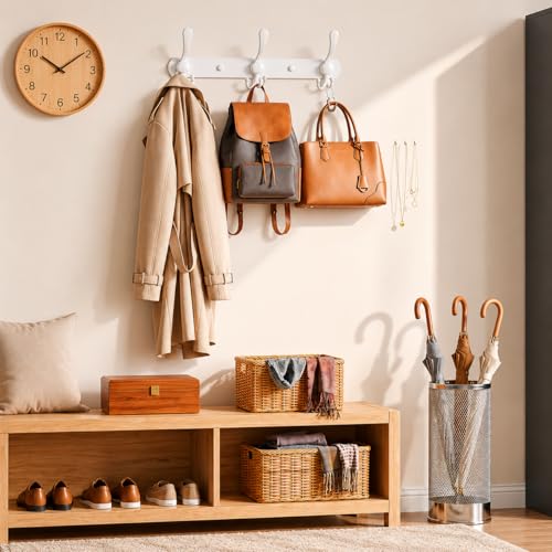 YUNISS Coat Rack Wall Mounted，3 Tri Stainless Steel Coat Hook for Coat Hat Robes Towel in Mudroom Entryway (White, 2 Pack 3 Hook) - color: White, size: 2 Pack 3 Hook