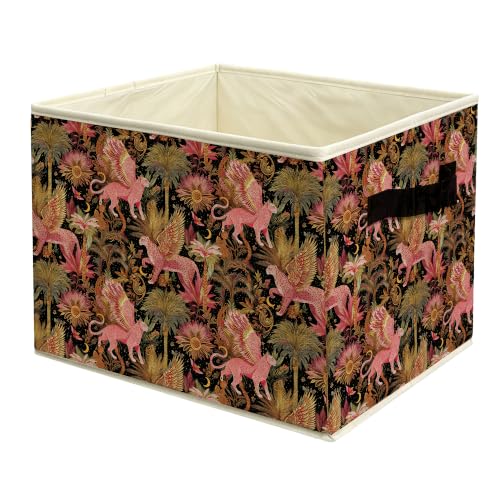 Dark Fantasy Pink and Gold Leopard Storage Basket with Handles | Mystical Tropical Palm Tree Cheetah Collapsible Fabric Storage Box Bin Organizer for Shelves Closet Clothes - color: colour 31