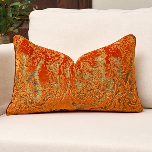 12x20 Pillow Cover, Orange Velvet Lumbar Pillow Cover for Modern Decor | Neutral Patterned Decorative Accent for Couch Sofa Living Room Bedroom, Rectange Jacquard Cushion Cover with Luxury & Visual - color: Orange, size: 20" x 12" (Pack of 1)