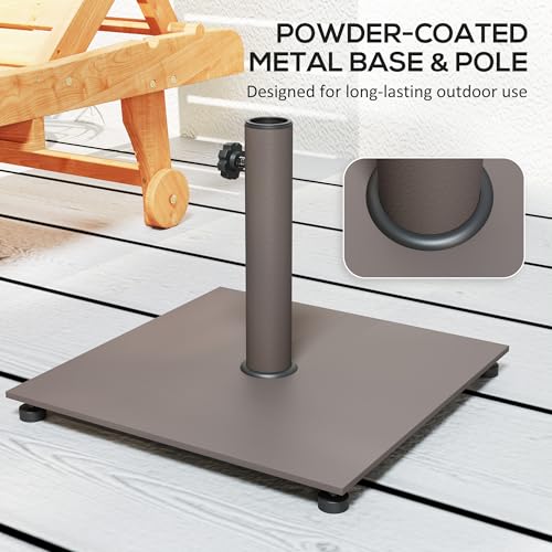 Outsunny Flat Patio Umbrella Base 29 lbs for 1.5"/1.9" Poles Brown | Square Metal Patio Umbrella Stand Base Holder, Adjustable Foot Pads, Heavy Duty, Outdoor Lawn Poolside - color: Brown