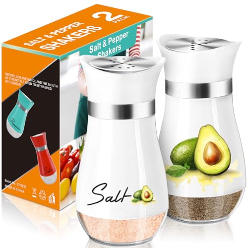 Avocado Salt and Pepper Shakers - 4 oz Glass Set with Stainless Steel Lids | Avocado Design with Glass Bottoms and Stainless Steel Lids Adds Playful Style to Kitchens and Makes Refilling Easy. - color: Avocado