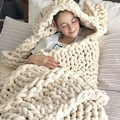 Chunky Knit Blanket Light Blue Chenille Yarn Tight Chunky Knit Throw Blanket for Sofa Bed 39x39 Handmade Boho Bed Throw - color: Light Blue, size: 39x39"
