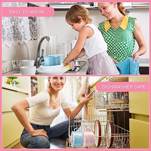 2 Pcs 30 Oz Ceramic Bowl with Lid Handle Noodle Cup,Pink, Blue | Microwave Soup Bowls for Instant Meals, Cherry Blossom Design, 2 Stainless Utensils Sets with Case for Office Dorm Lunch - color: Pink, Blue