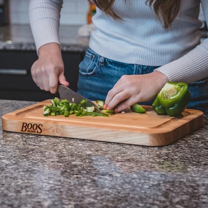 John Boos Prestige Series Rectangular Wooden Maple Cutting Board 20”x15” – 1.25” Thick, 10-lb Reversible Butcher Block with Juice Groove, Edge-Grain & Finger Grip Hole – Made in the USA - size: 20"L x 15"W