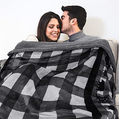 Pavilia Winter Cabin Sherpa Blanket Throw Twin | Flannel Fleece Christmas Plaid Holiday Blanket Gift | Plush, Soft, Warm, Cozy, Reversible Microfiber Throw 60x80 (Grey) - color: Grey, size: 60 x 80 Inches - Twin