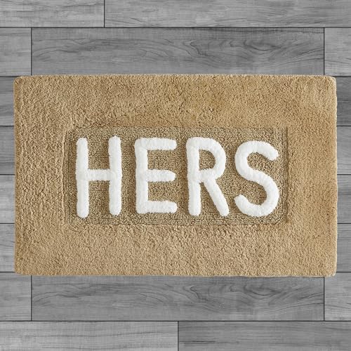 Cotton Bath Rug - Soft Cotton Bath Mat - Bathroom Decor - Water Absorbent and Machine Washable - Measures 21"x34" - Hers- Linen - color: Linen, size: 1'9" x 2'10" (Rectangular), style: Hers